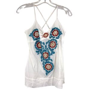 Joystick Johnny Was Tank Top White Small Floral Bird Embroidered Vtg Ladies Boho